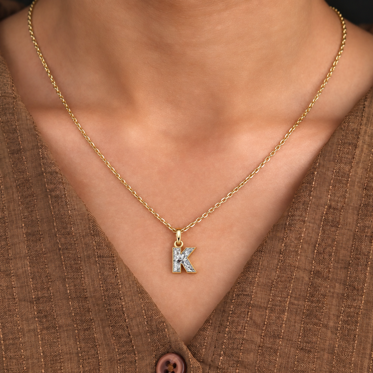 Lab Grown Diamond Alphabet K Cut Initial Pendant Necklace IGI Certified in 14K Yellow Gold