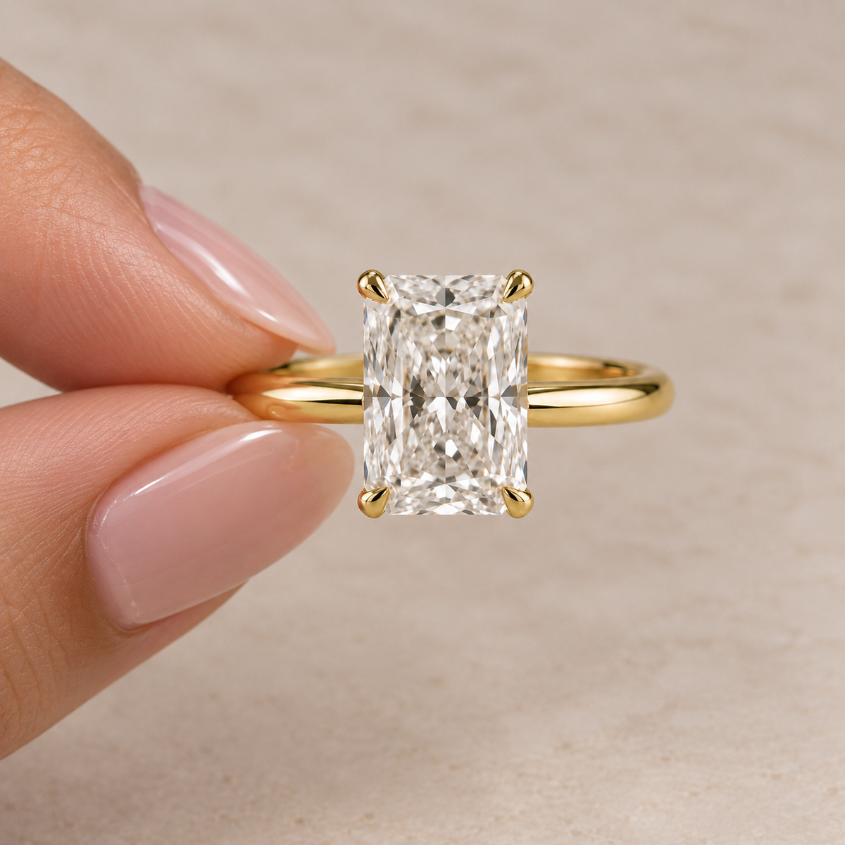 Lab Grown Diamond   Radiant Cut Solitaire Engagement Ring in 14K Yellow Gold