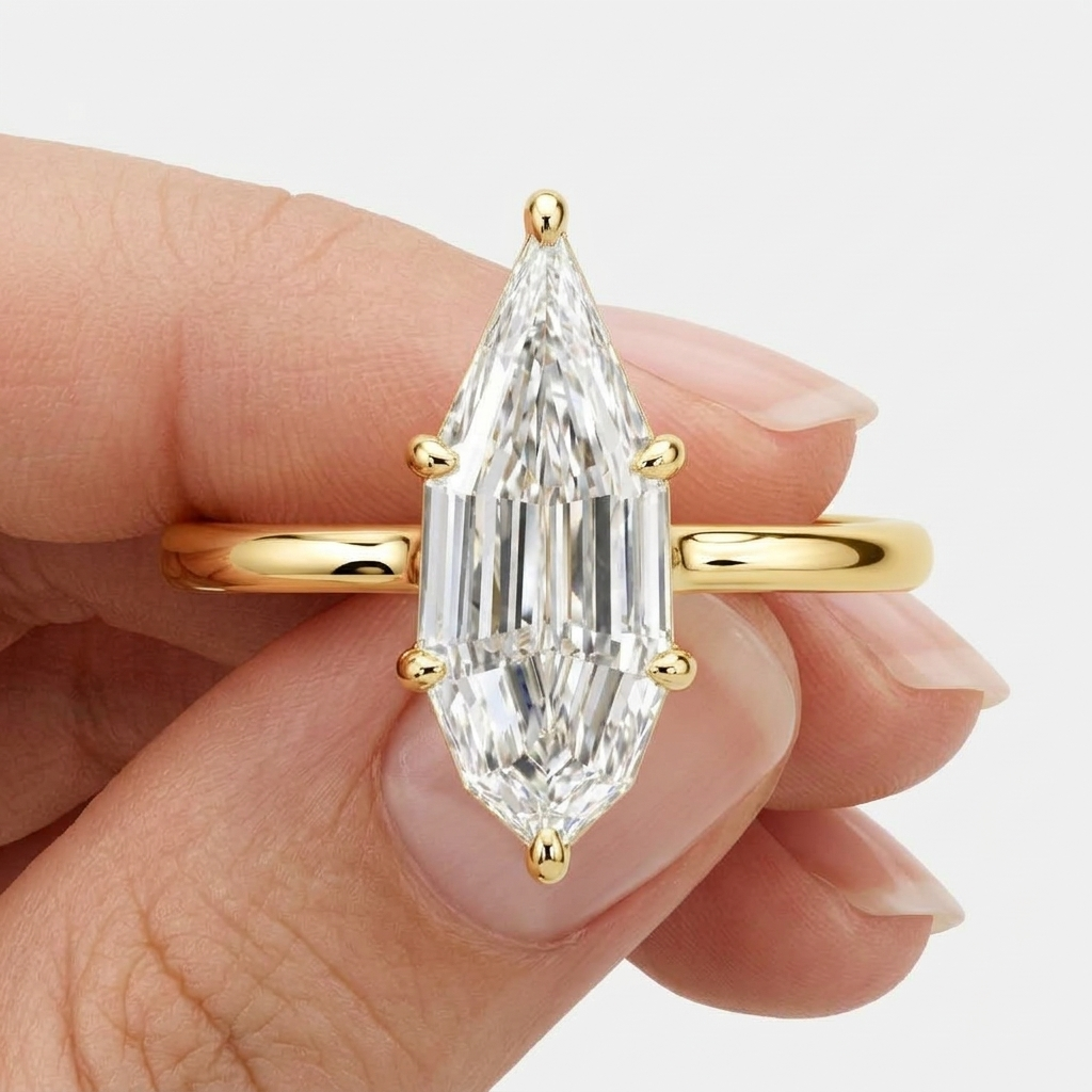 Lab Grown Diamond Step Cut Pear Solitaire Engagement Ring IGI Certified in 14K Yellow Gold