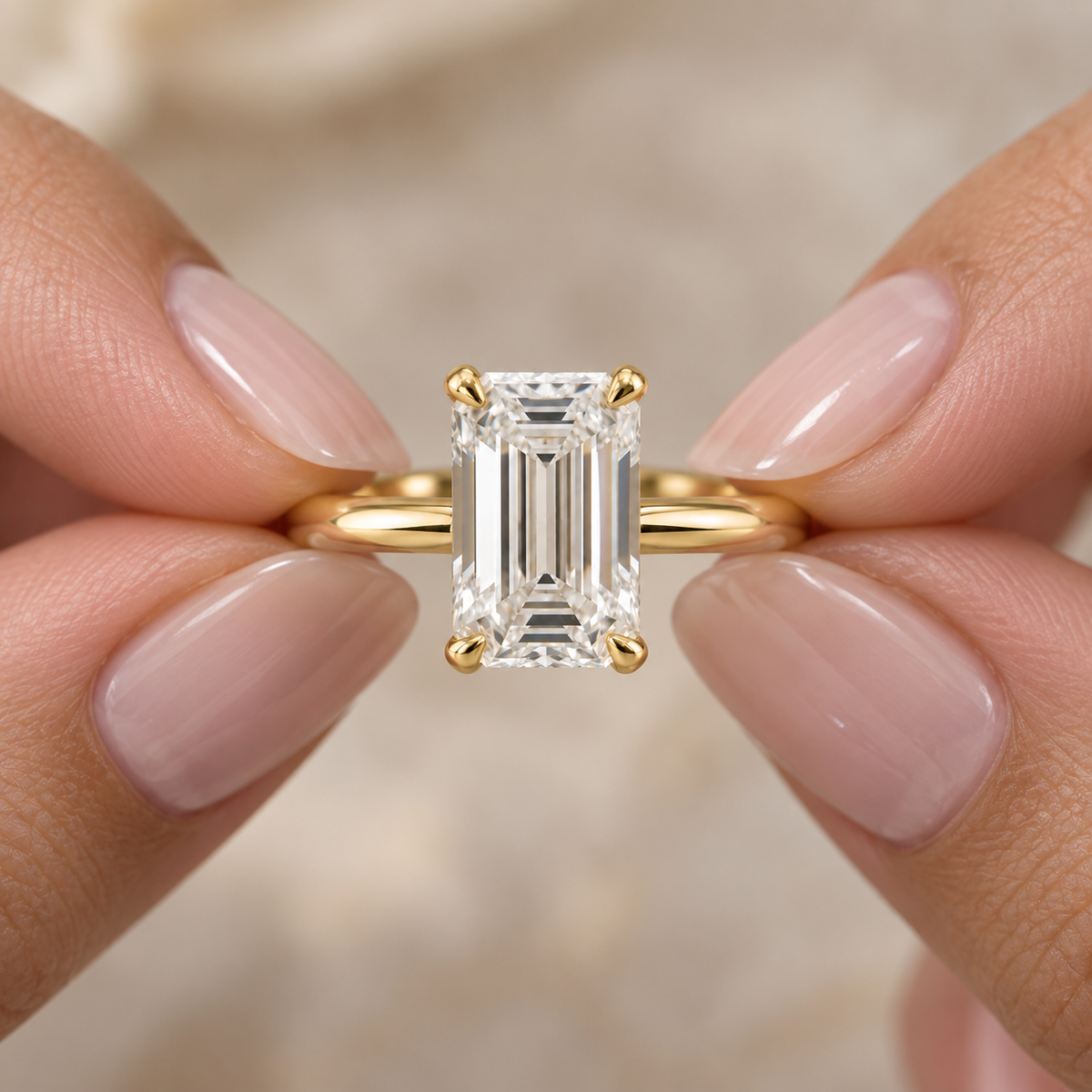 Lab Grown Diamond Emerald Cut Solitaire Engagement Ring in 14K Yellow Gold