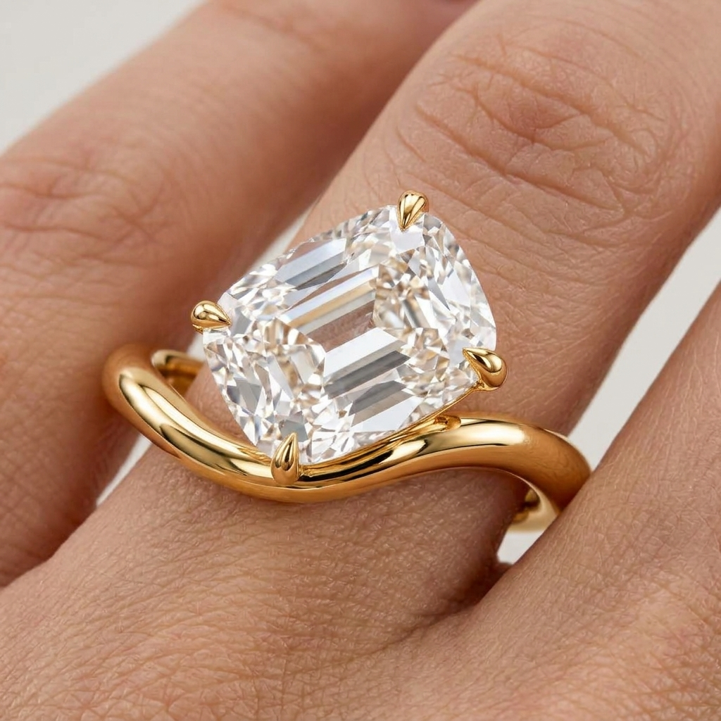 Lab Grown Diamond Old Mine Cushion Cut Solitaire Engagement Ring IGI Certified in 14K Yellow Gold