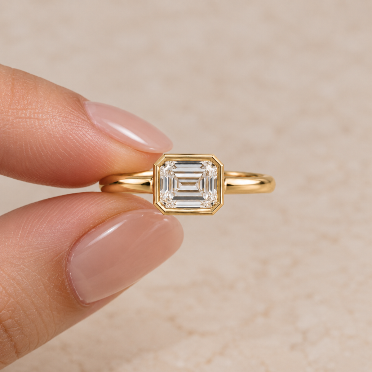 Asscher Cut Lab Grown Diamond Bezel Engagement Ring in 14K Yellow Gold