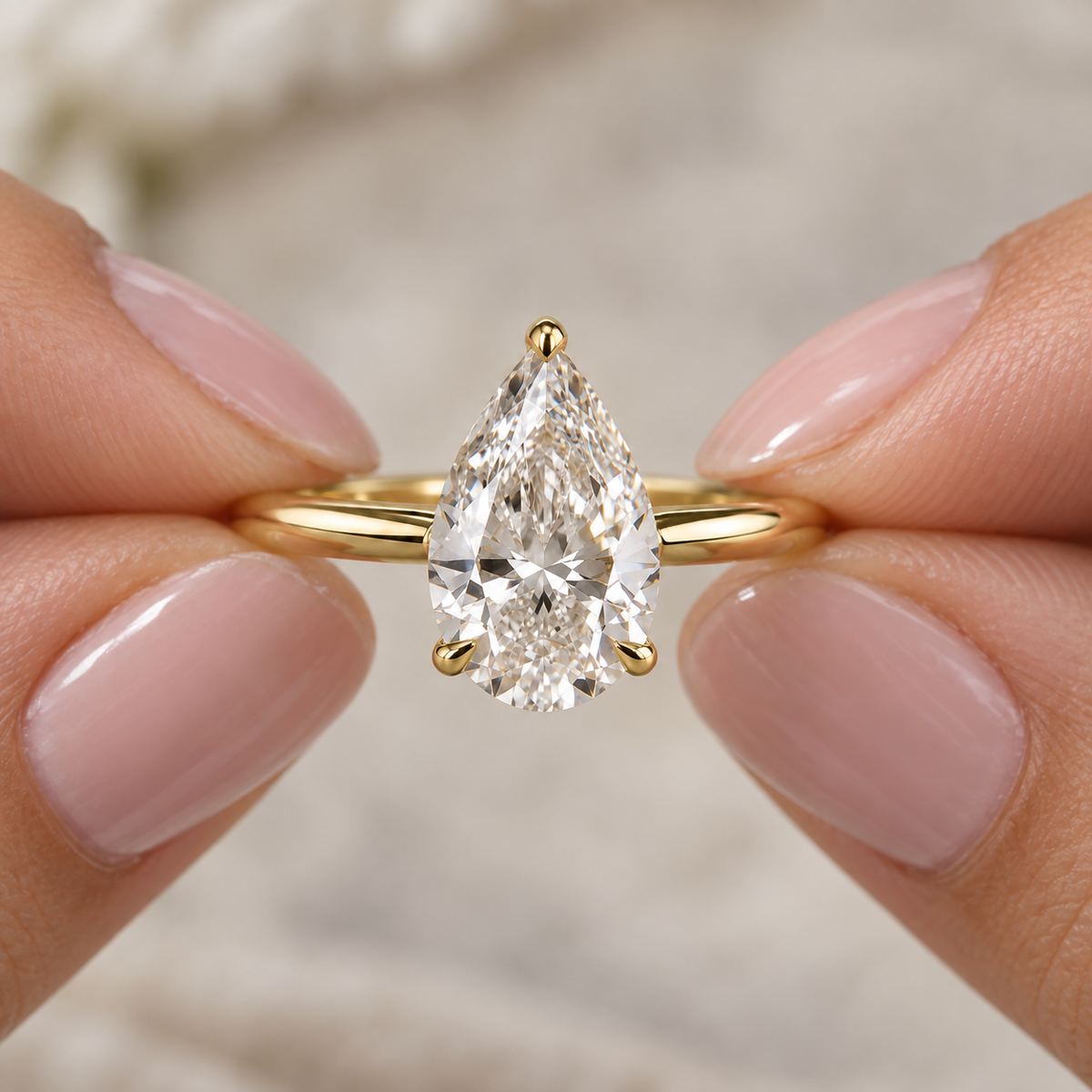 Pear Cut Lab Grown Diamond Solitaire Engagement Ring in 14K Yellow Gold