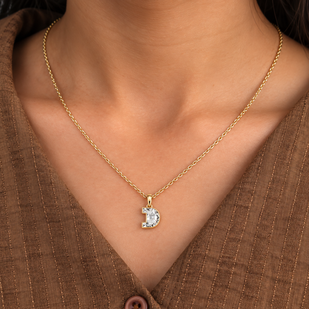 Lab Grown Diamond Alphabet D Cut Initial Pendant Necklace IGI Certified in 14K Yellow Gold