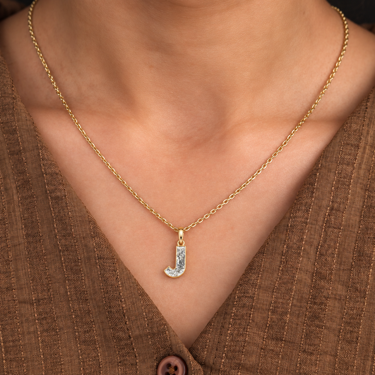 Lab Grown Diamond Alphabet J Cut Initial Pendant Necklace IGI Certified in 14K Yellow Gold