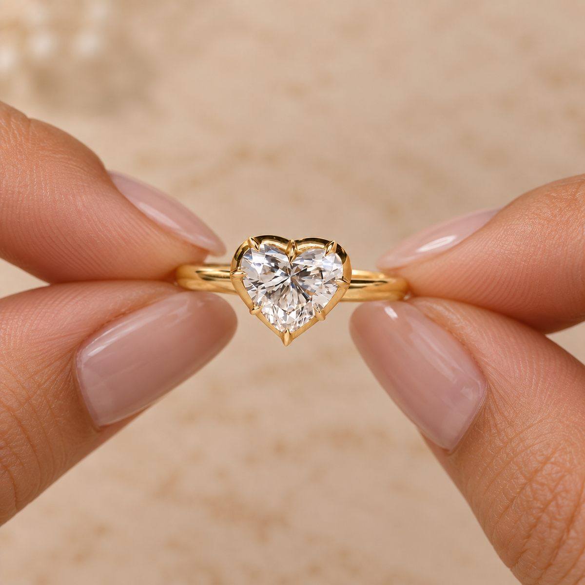 Heart Cut Lab Grown Diamond Solitaire Engagement Ring in 14K Yellow Gold