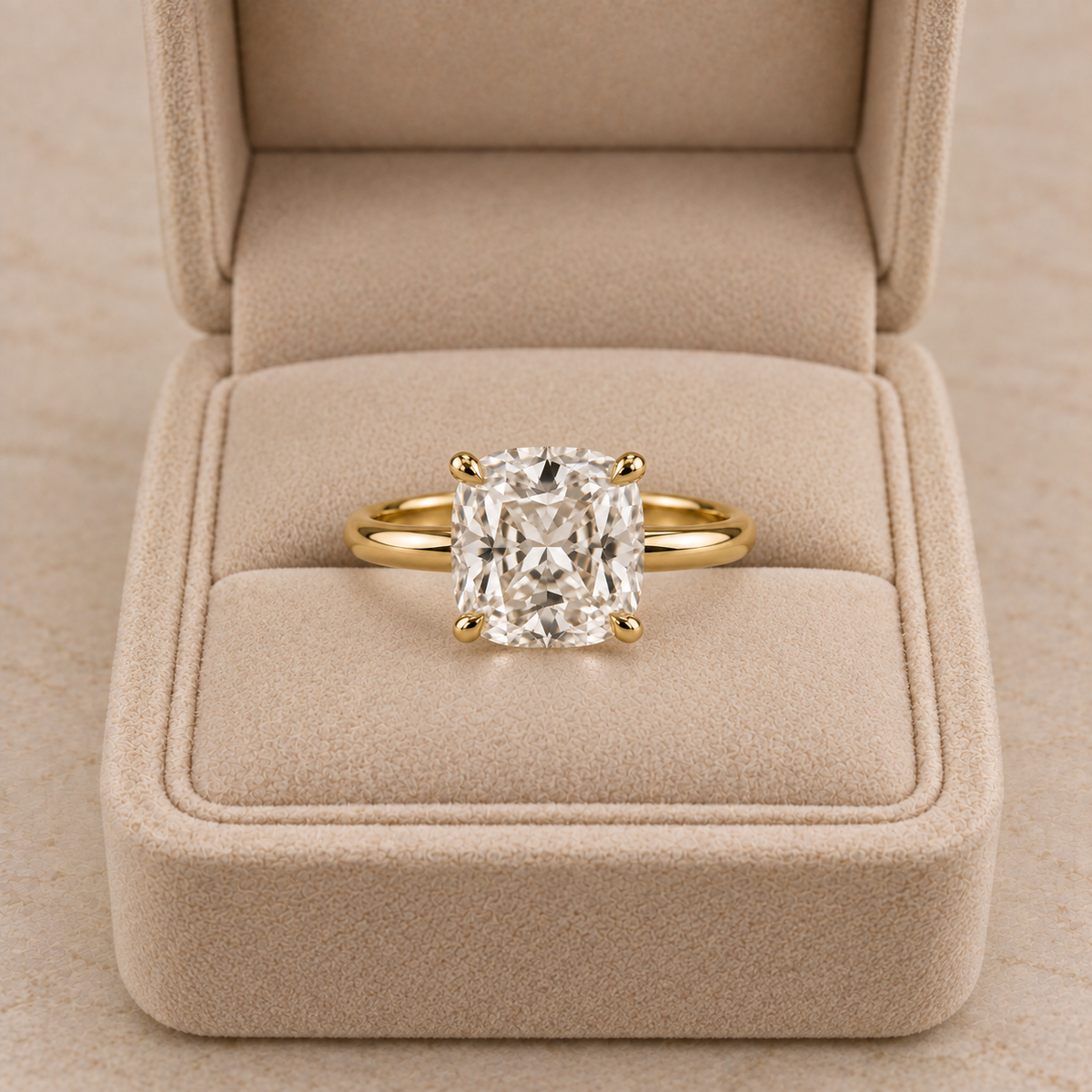 Lab Grown Diamond   Cushion Cut Solitaire Engagement Ring in 14K Yellow Gold