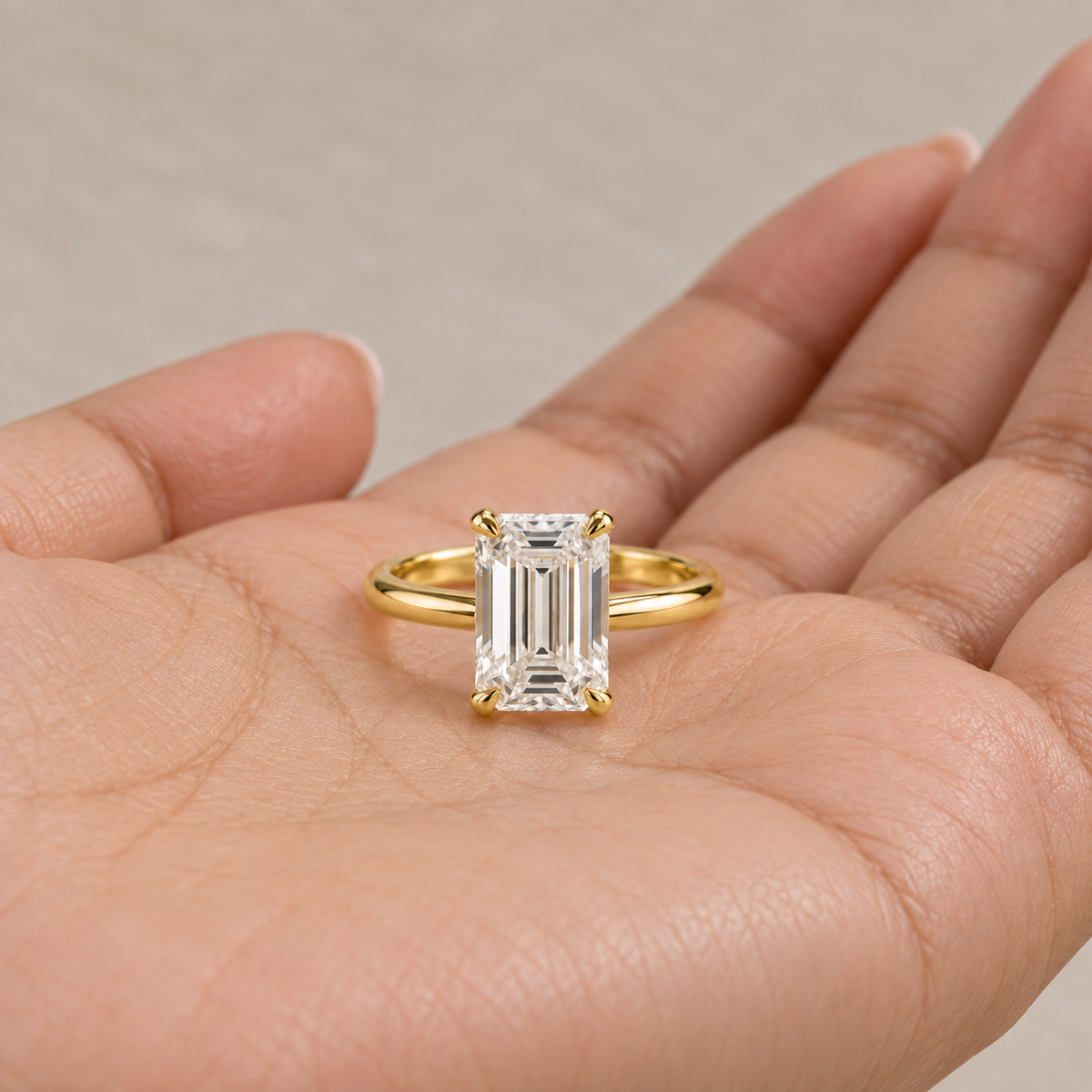 Lab Grown Diamond Emerald Cut Solitaire Engagement Ring in 14K Yellow Gold