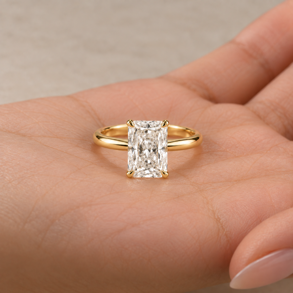 Lab Grown Diamond   Radiant Cut Solitaire Engagement Ring in 14K Yellow Gold