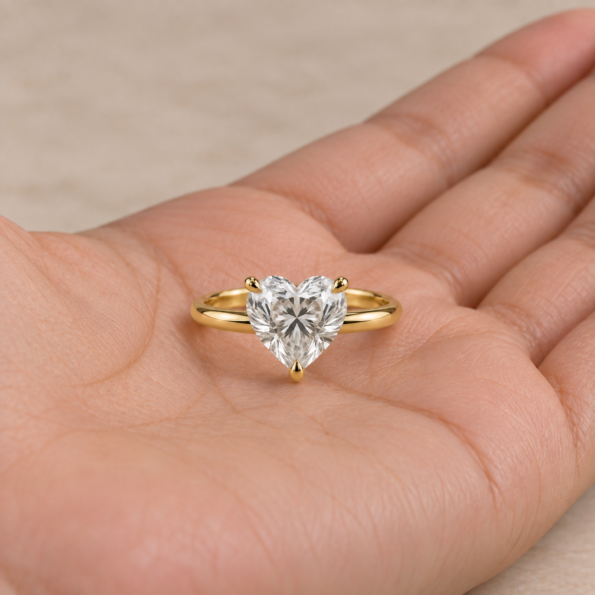 Lab Grown Diamond Heart Cut Solitaire Engagement Ring in 14K Yellow Gold