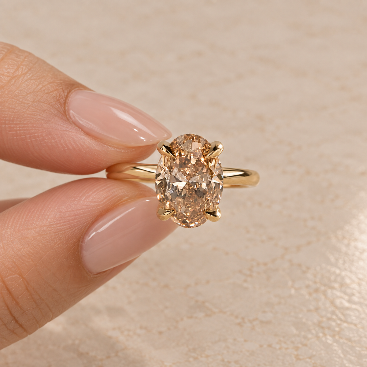 Oval Cut Fancy Champagne Diamond Engagement Ring in 14K Yellow Gold