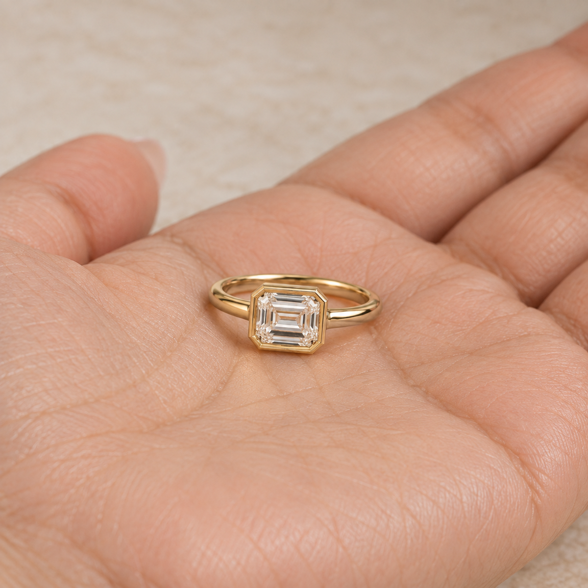 Asscher Cut Lab Grown Diamond Bezel Engagement Ring in 14K Yellow Gold
