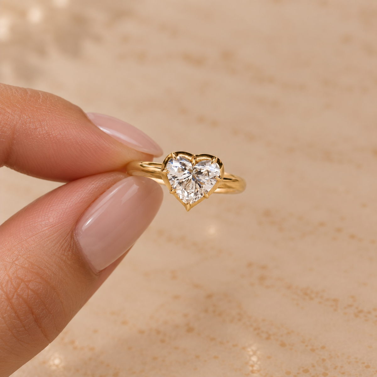 Heart Cut Lab Grown Diamond Solitaire Engagement Ring in 14K Yellow Gold