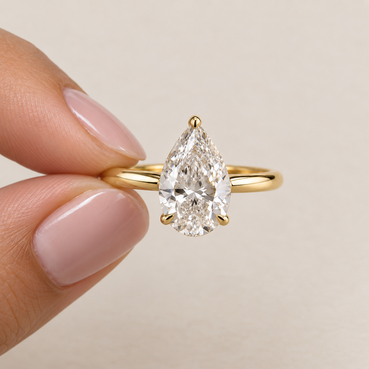 Pear Cut Lab Grown Diamond Solitaire Engagement Ring in 14K Yellow Gold