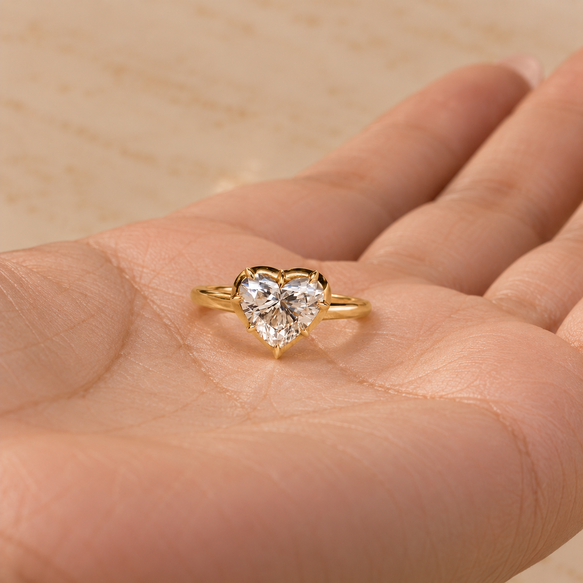 Heart Cut Lab Grown Diamond Solitaire Engagement Ring in 14K Yellow Gold