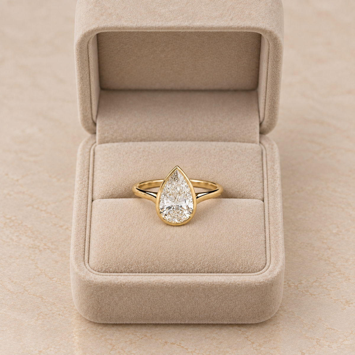 Pear Cut Lab Grown Diamond Bezel Set Engagement Ring in 14K Yellow Gold