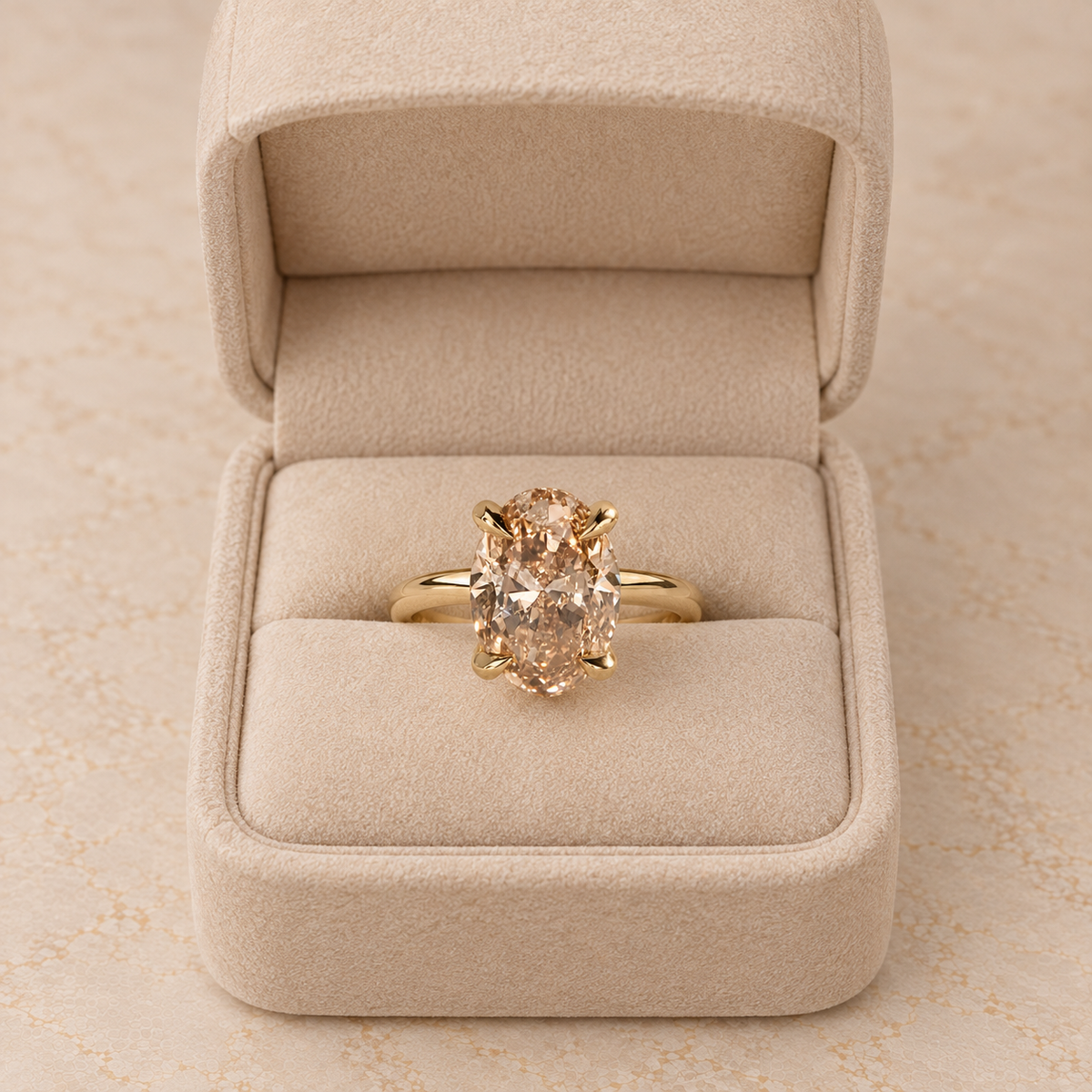Oval Cut Fancy Champagne Diamond Engagement Ring in 14K Yellow Gold