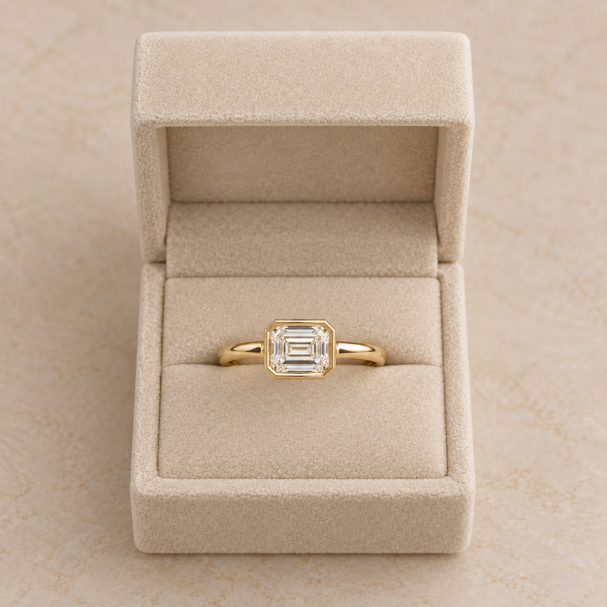 Asscher Cut Lab Grown Diamond Bezel Engagement Ring in 14K Yellow Gold
