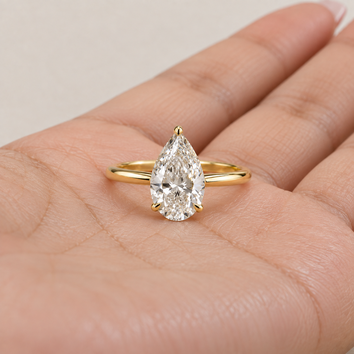 Pear Cut Lab Grown Diamond Solitaire Engagement Ring in 14K Yellow Gold