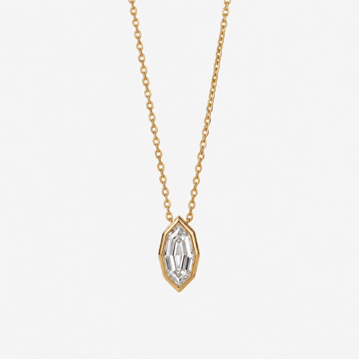 Lab Grown Diamond Step Cut Marquise Bezel Pendant Necklace IGI Certified in 14K Yellow Gold