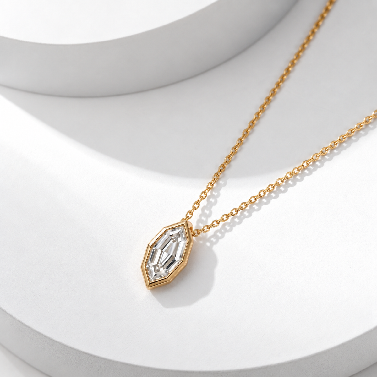 Lab Grown Diamond Step Cut Marquise Bezel Pendant Necklace IGI Certified in 14K Yellow Gold