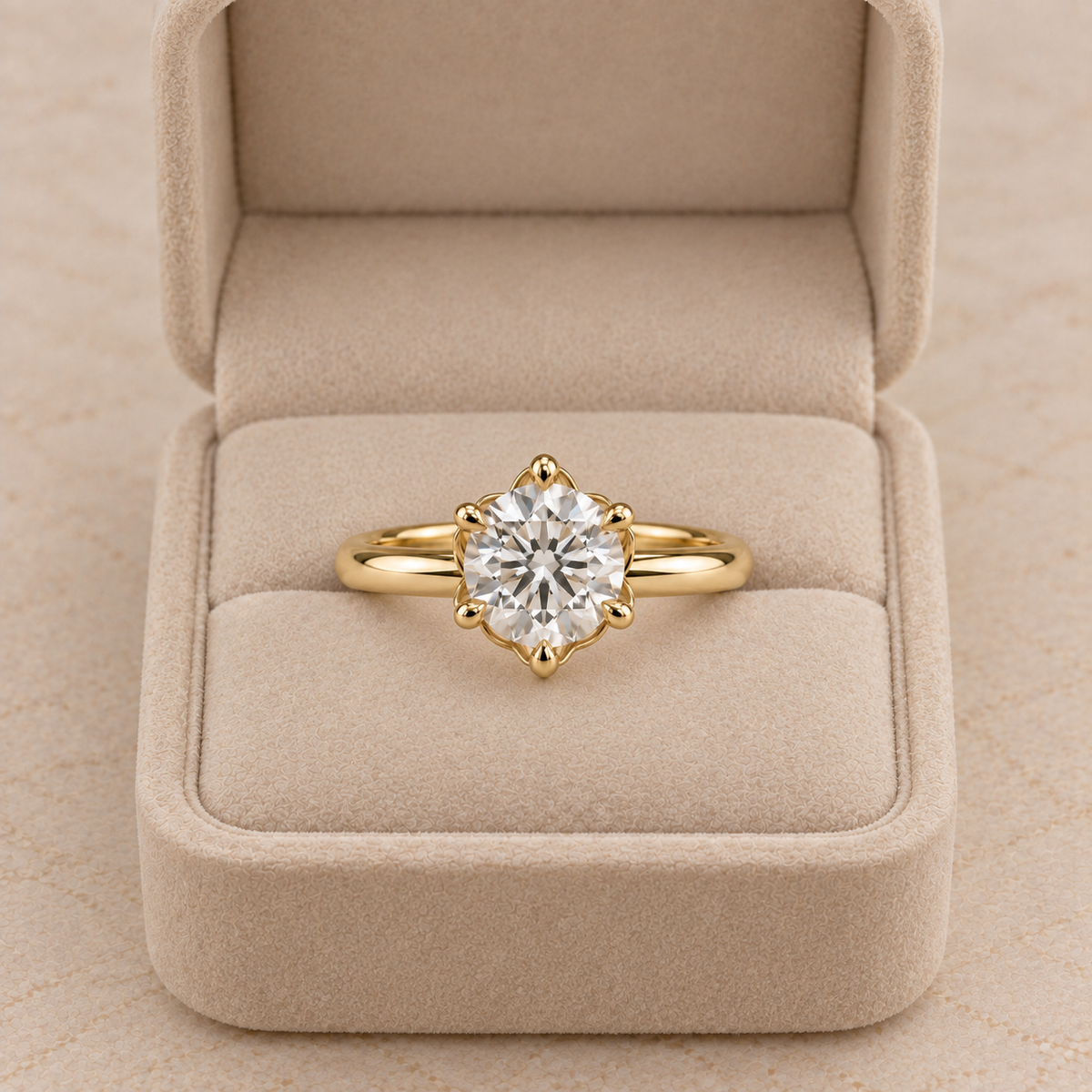Lab Grown Diamond   Round Brilliant Cut Floral Halo Solitaire Engagement Ring in 14K Yellow Gold