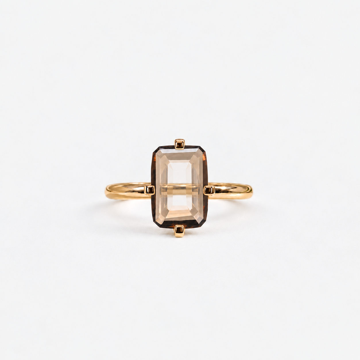 Lab Grown Diamond Fancy Champagne Emerald Cut Portrait Compass Point-Set Solitaire Engagement Ring IGI Certified in 14K Yellow Gold