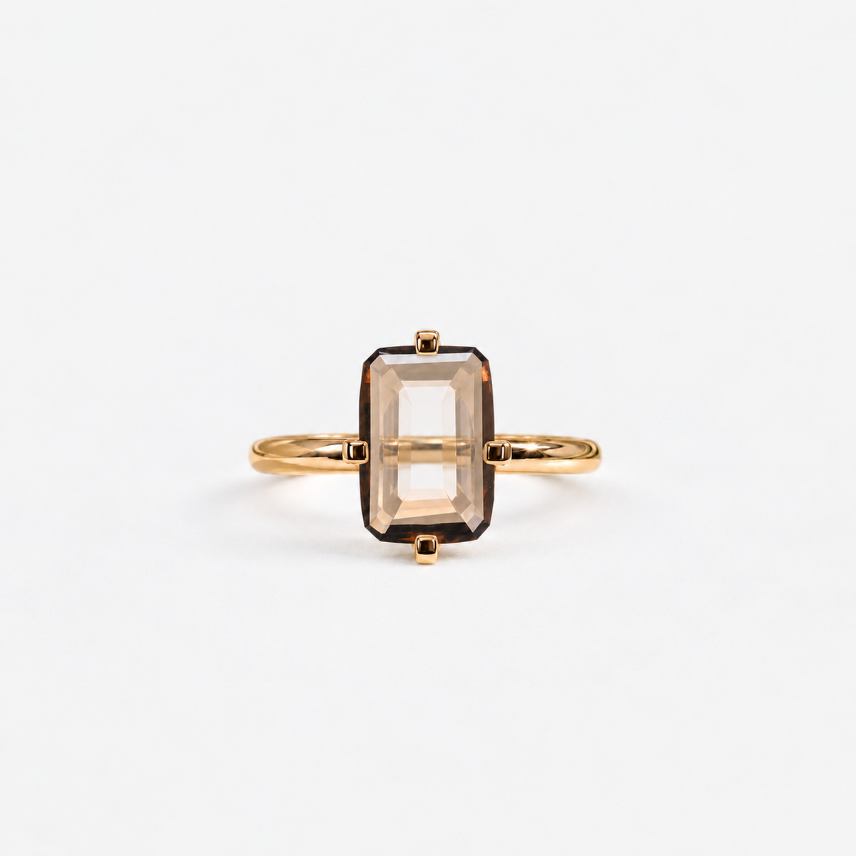 Lab Grown Diamond Fancy Champagne Emerald Cut Portrait Compass Point-Set Solitaire Engagement Ring IGI Certified in 14K Yellow Gold