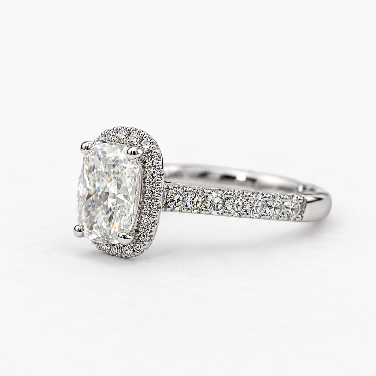 Lab Grown Diamond Cushion Cut Diamond Halo Engagement Ring in 14K White Gold