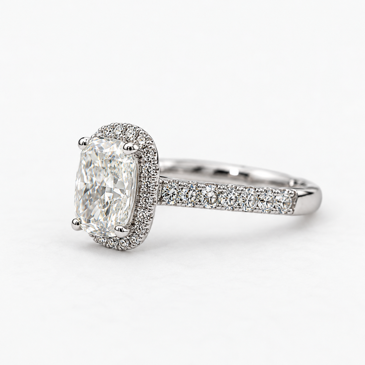 Lab Grown Diamond Cushion Cut Diamond Halo Engagement Ring in 14K White Gold