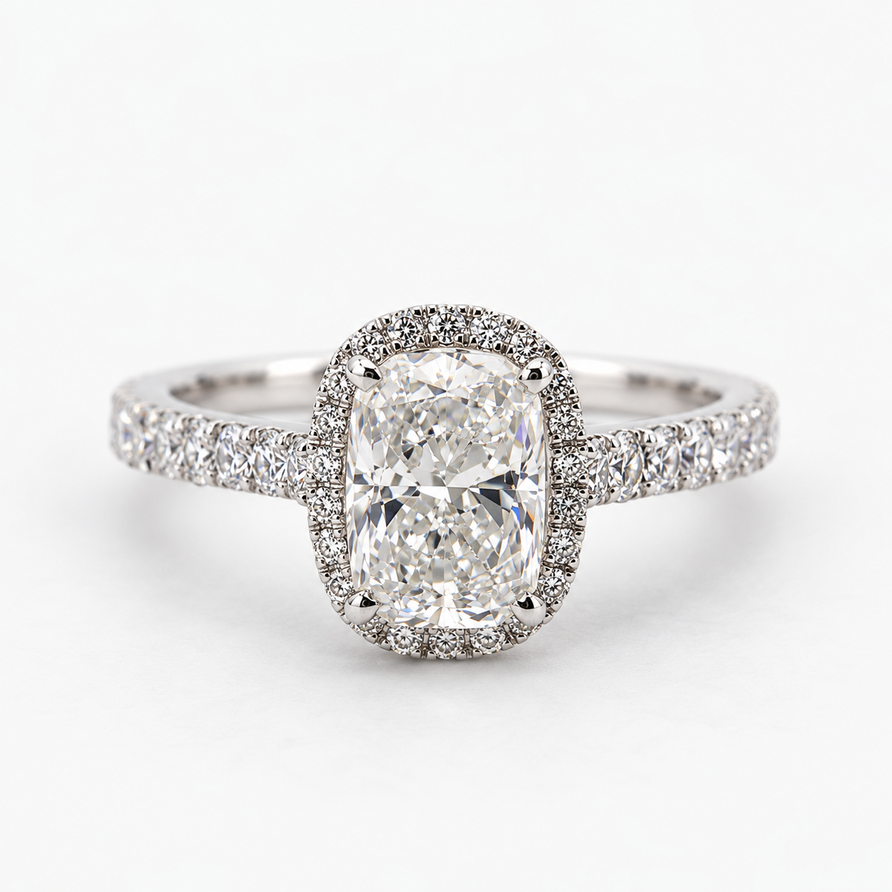 Lab Grown Diamond Cushion Cut Diamond Halo Engagement Ring in 14K White Gold
