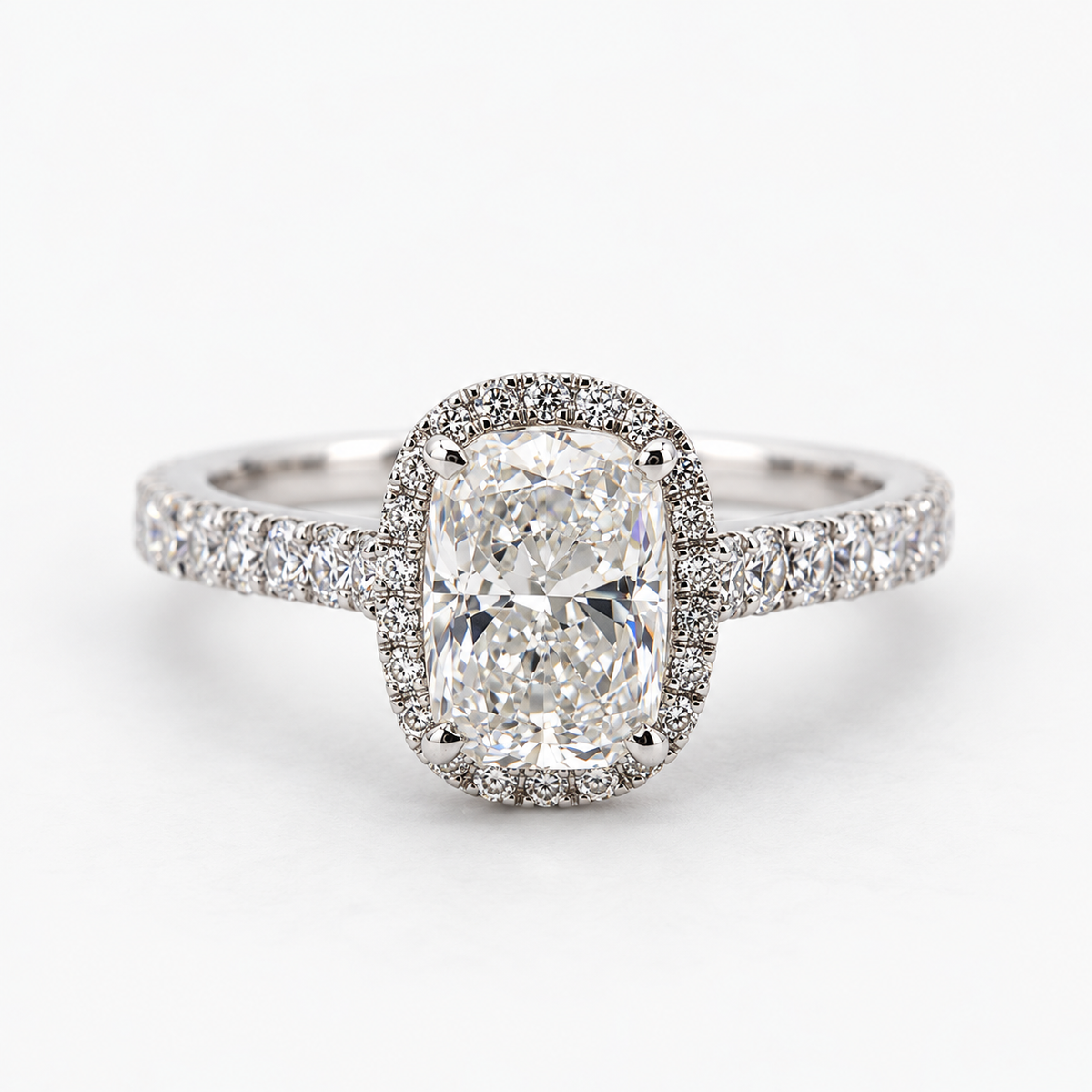 Lab Grown Diamond Cushion Cut Diamond Halo Engagement Ring in 14K White Gold
