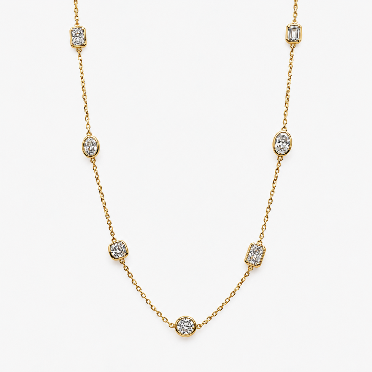Lab Grown Diamond Multi Shape Diamond Station Necklace in 14K Yellow Gold
