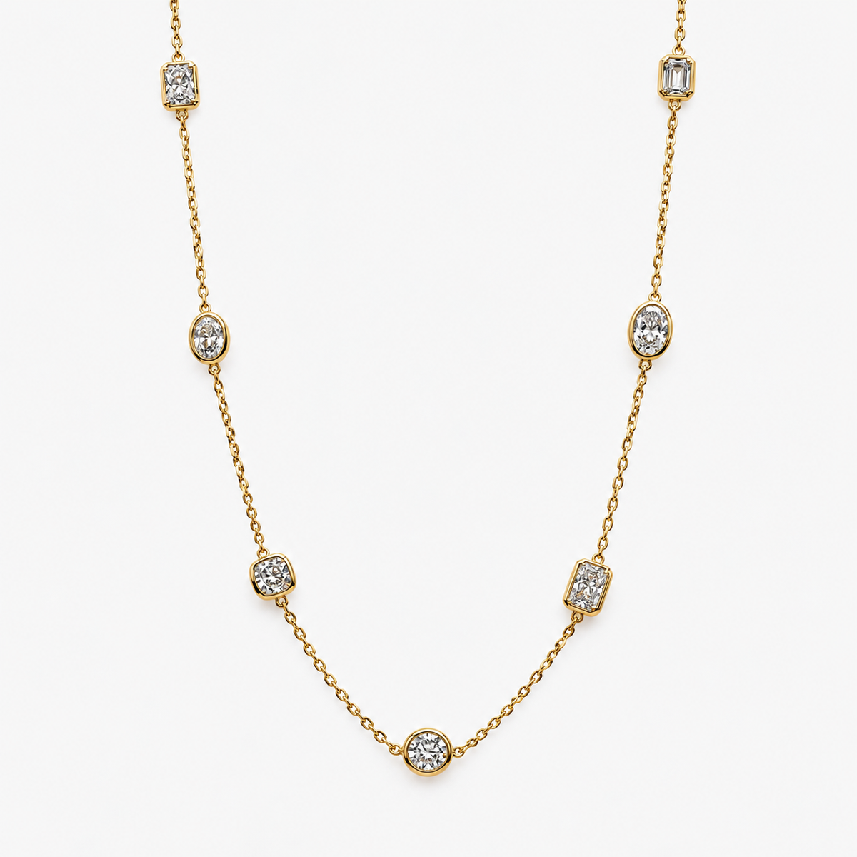 Lab Grown Diamond Multi Shape Diamond Station Necklace in 14K Yellow Gold
