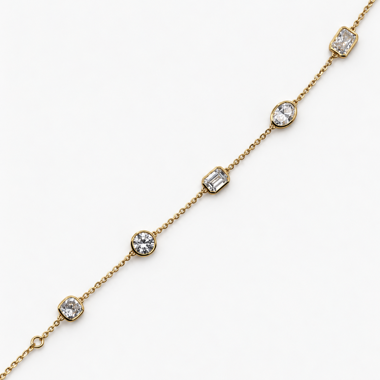 Lab Grown Diamond Multi Shape Bezel Station Bracelet in 14K Yellow Gold