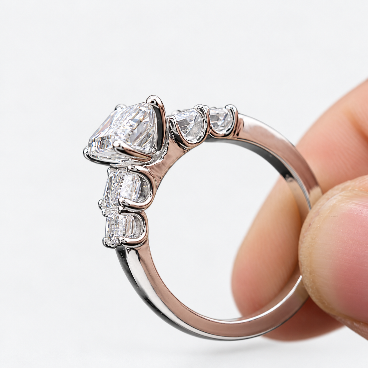 Lab Grown Diamond Emerald Cut Five Stone Diamond Ring in 14K White Gold