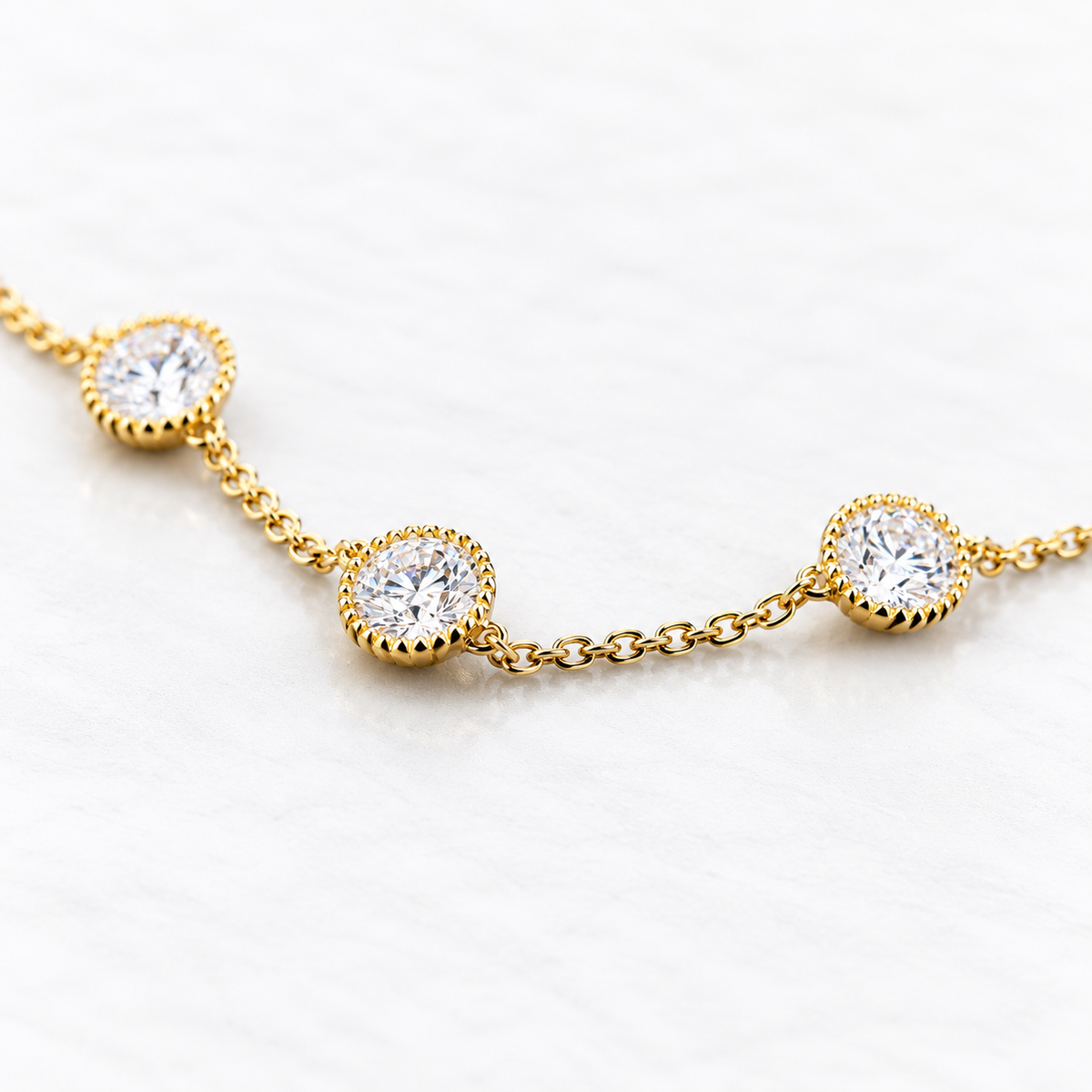 Lab Grown Diamond Bezel Set Round Cut Diamond Chain Bracelet in 14K Yellow Gold