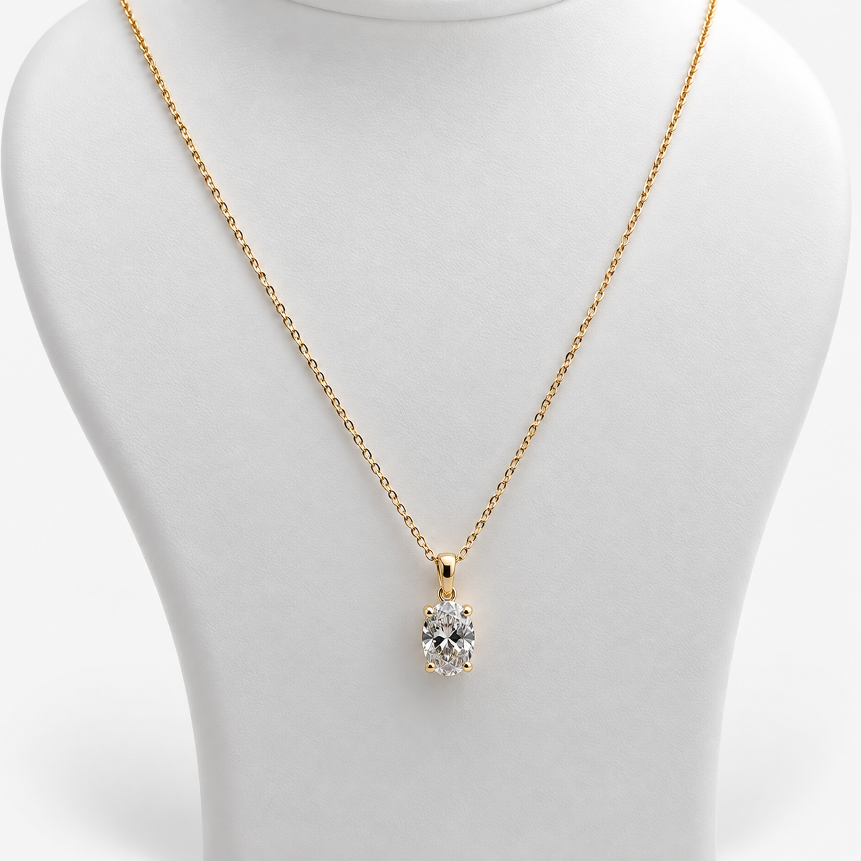 Lab Grown Oval Brilliant Cut Diamond Solitaire Pendant Necklace in 14K White Gold with Four-Prong Setting
