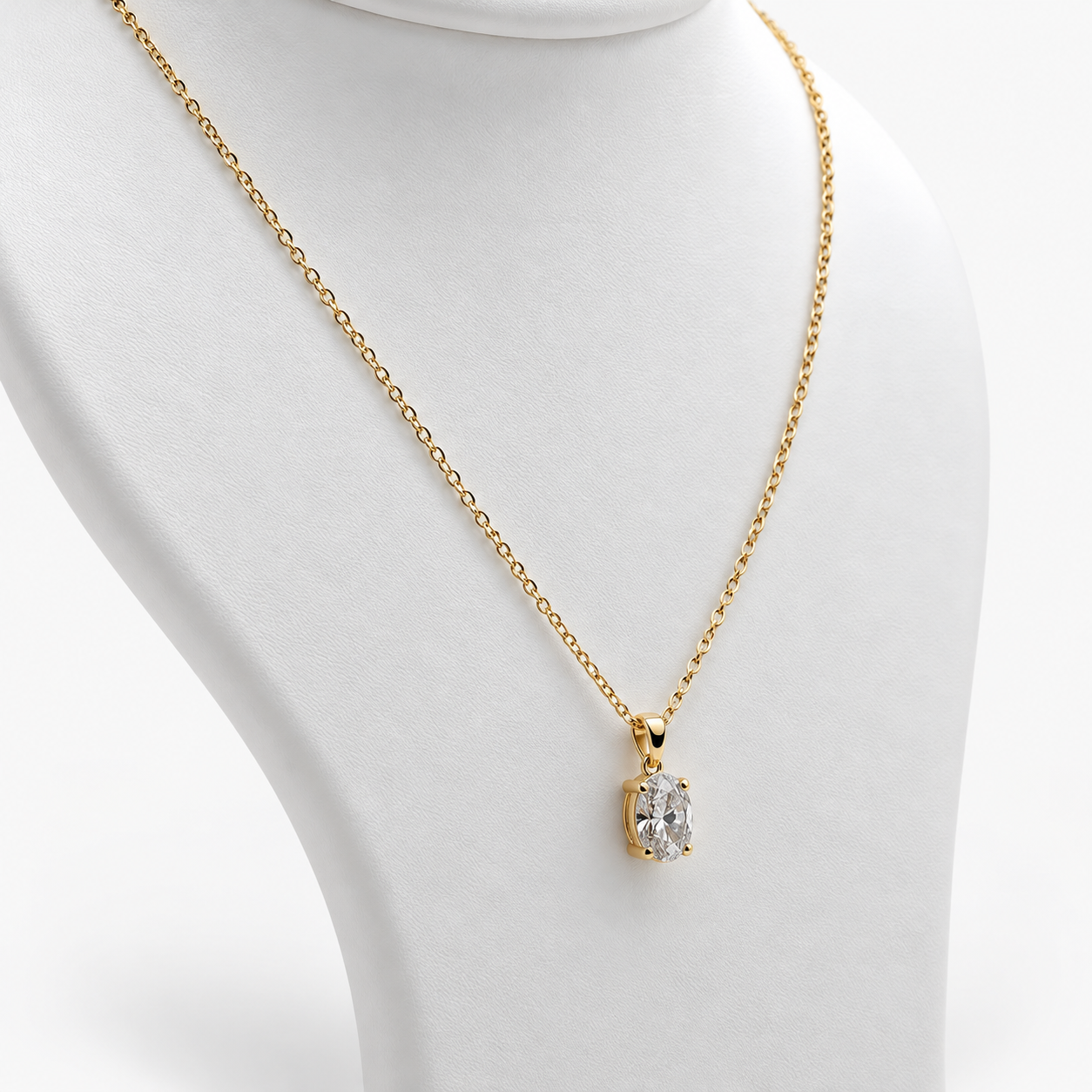 Lab Grown Oval Brilliant Cut Diamond Solitaire Pendant Necklace in 14K White Gold with Four-Prong Setting