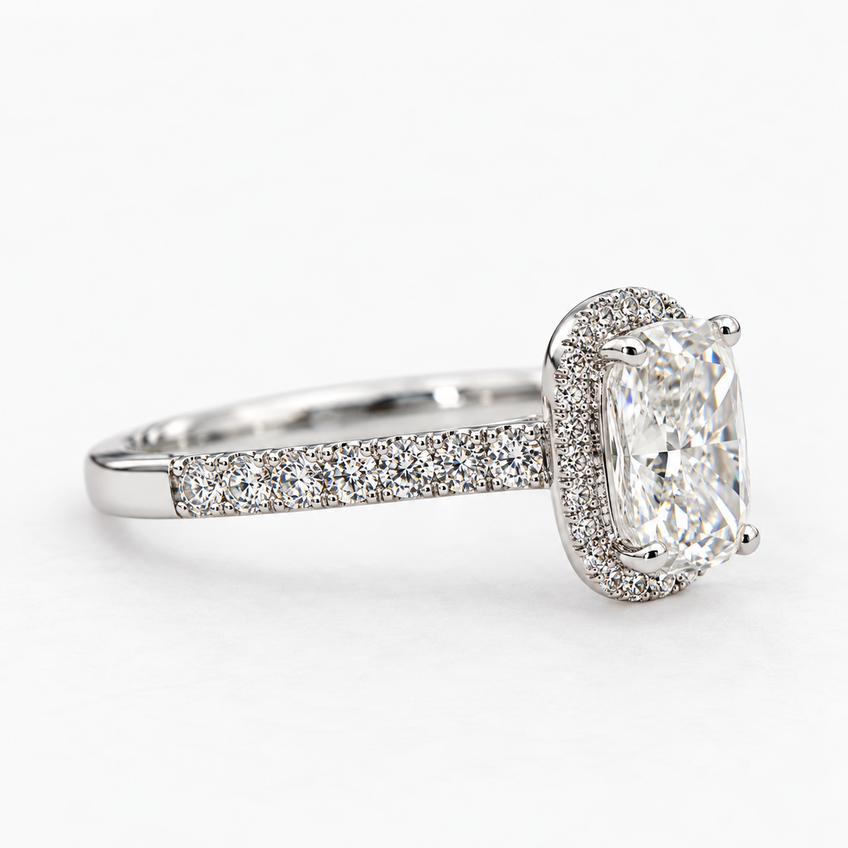 Lab Grown Diamond Cushion Cut Diamond Halo Engagement Ring in 14K White Gold