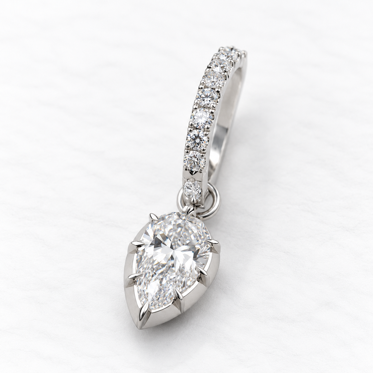 Lab Grown Diamond Pear Cut Diamond Drop Earrings with Pavé Diamond Hoop in 14K White Gold