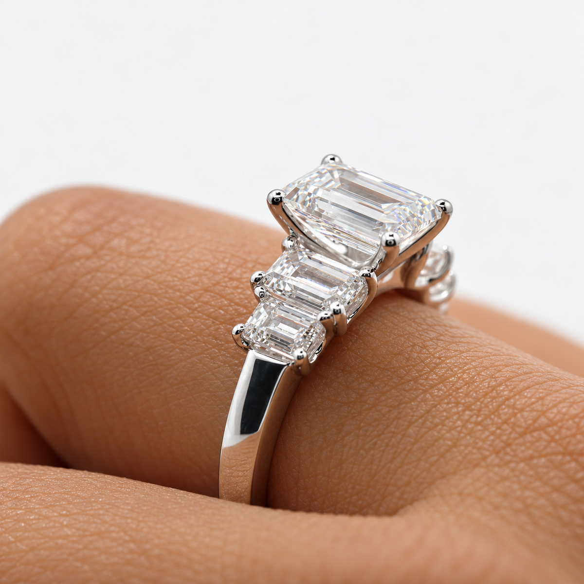 Lab Grown Diamond Emerald Cut Five Stone Diamond Ring in 14K White Gold