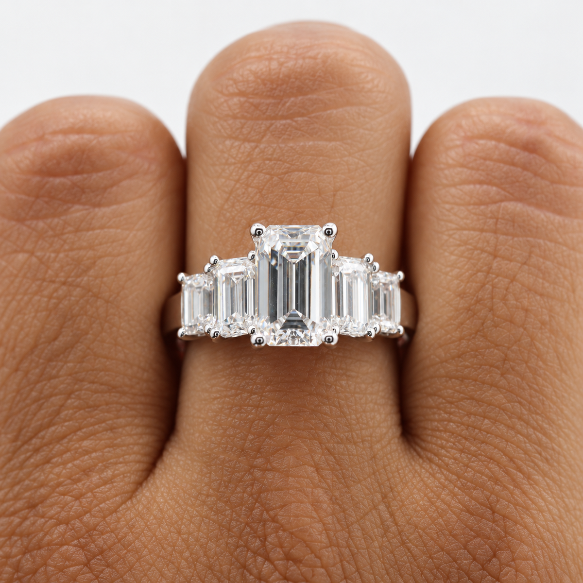 Lab Grown Diamond Emerald Cut Five Stone Diamond Ring in 14K White Gold