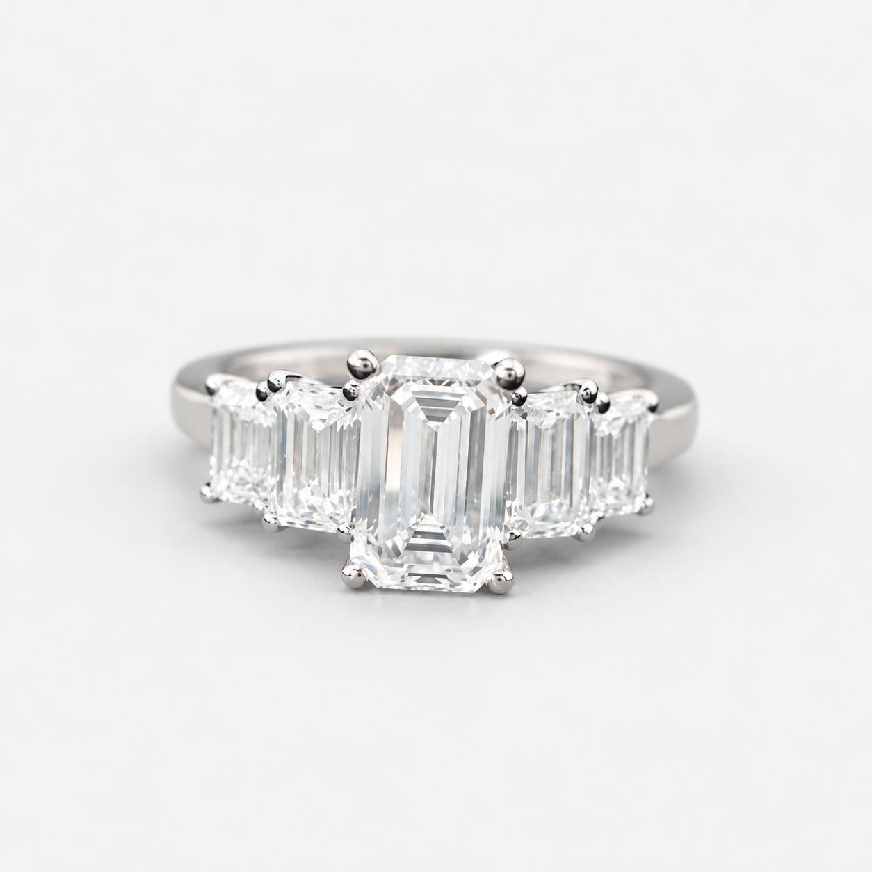 Lab Grown Diamond Emerald Cut Five Stone Diamond Ring in 14K White Gold
