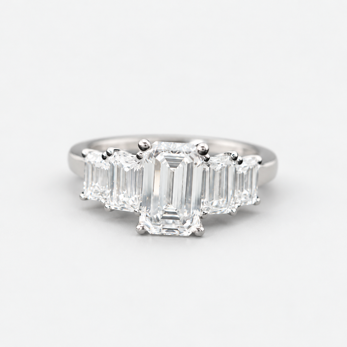 Lab Grown Diamond Emerald Cut Five Stone Diamond Ring in 14K White Gold