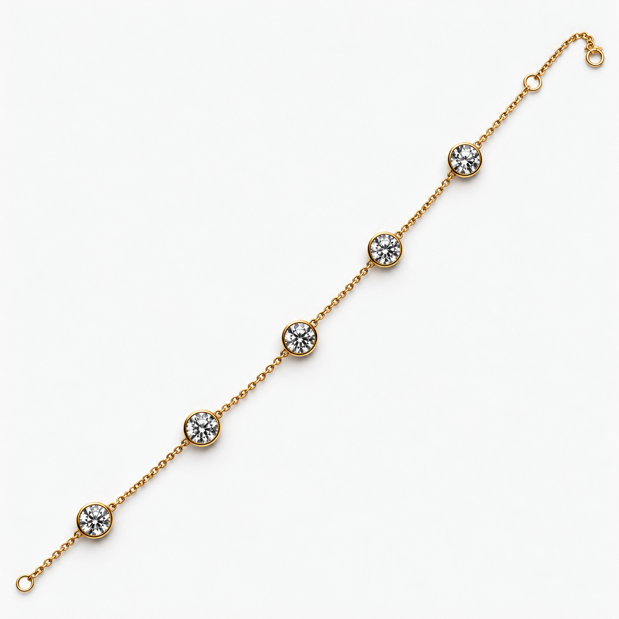 Lab Grown Diamond Bezel Set Round Cut Diamond Chain Bracelet in 14K Yellow Gold