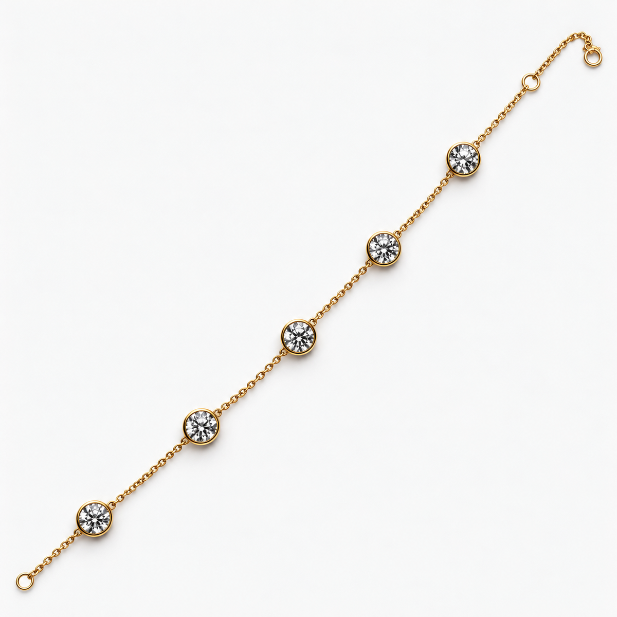 Lab Grown Diamond Bezel Set Round Cut Diamond Chain Bracelet in 14K Yellow Gold