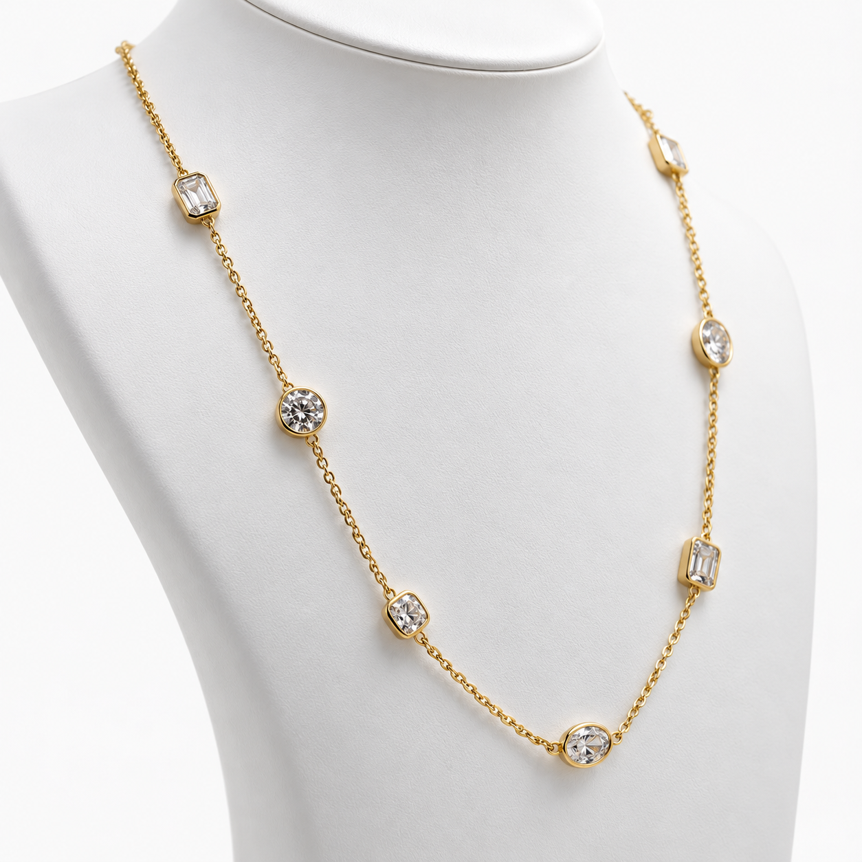 Lab Grown Diamond Multi Shape Diamond Station Necklace in 14K Yellow Gold