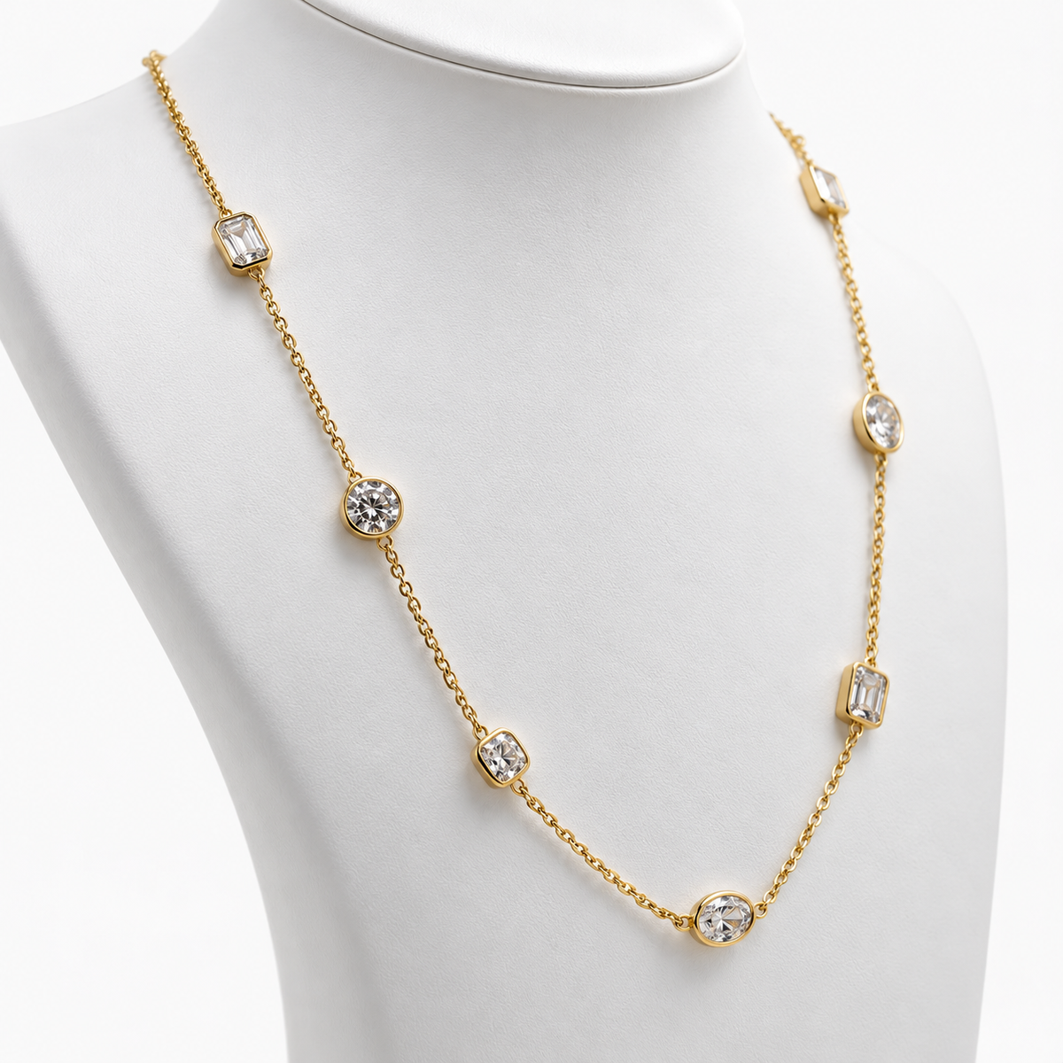 Lab Grown Diamond Multi Shape Diamond Station Necklace in 14K Yellow Gold