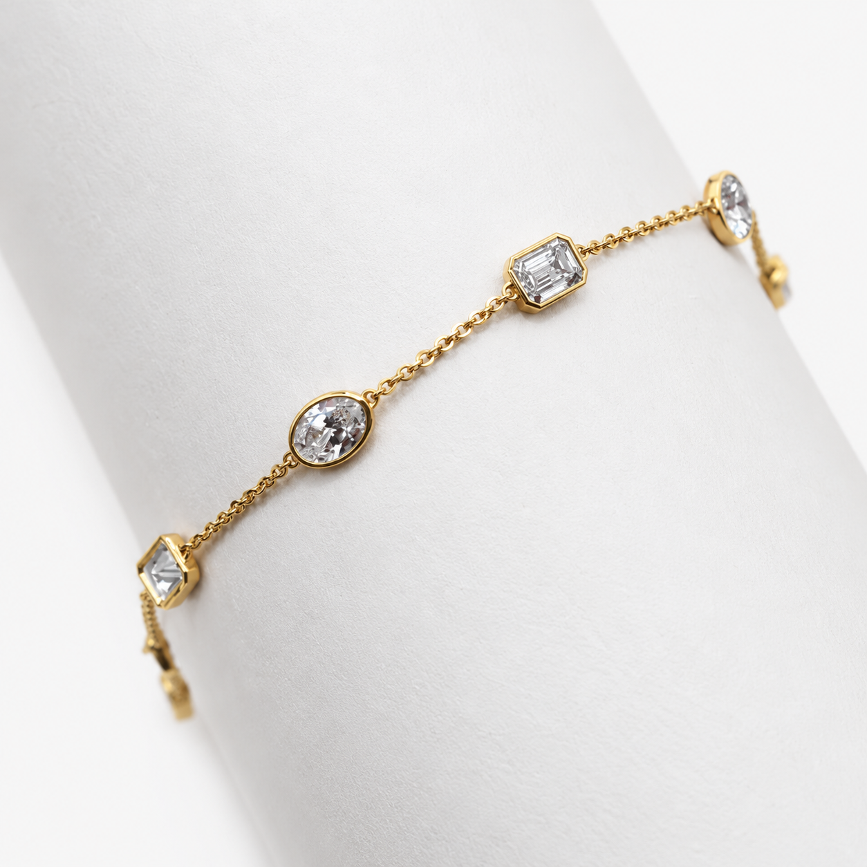 Lab Grown Diamond Multi Shape Bezel Station Bracelet in 14K Yellow Gold